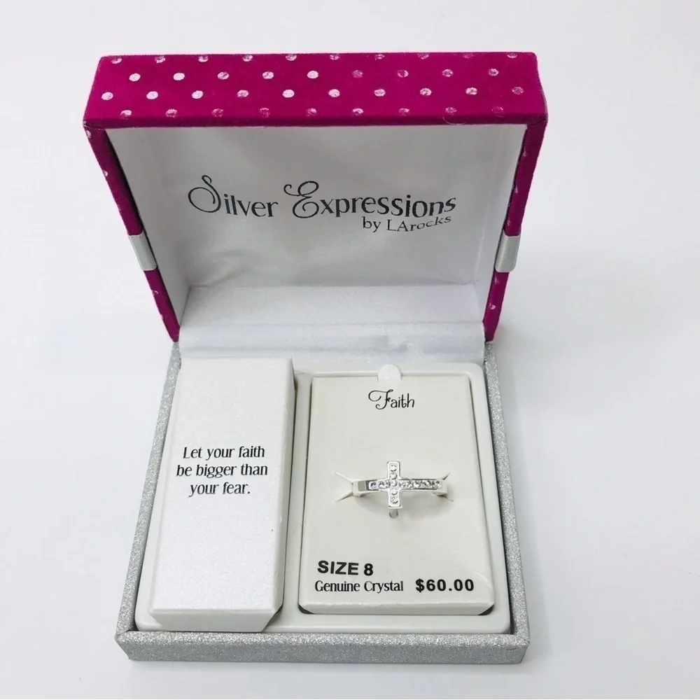 SILVER EXPRESSIONS Silver Faith Crystal Ring Size 8